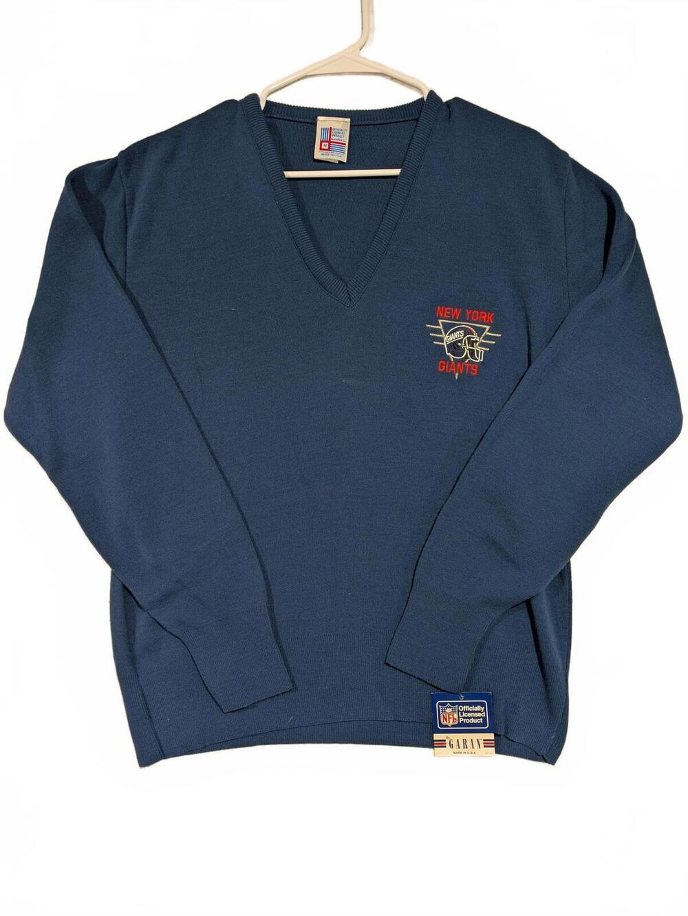 Vintage New York Giants Garan Sweater V Neck Blue NFL Pullover Mens Medium